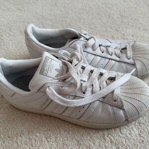 Adidas White Superstar Sneakers, Size 8-1/2